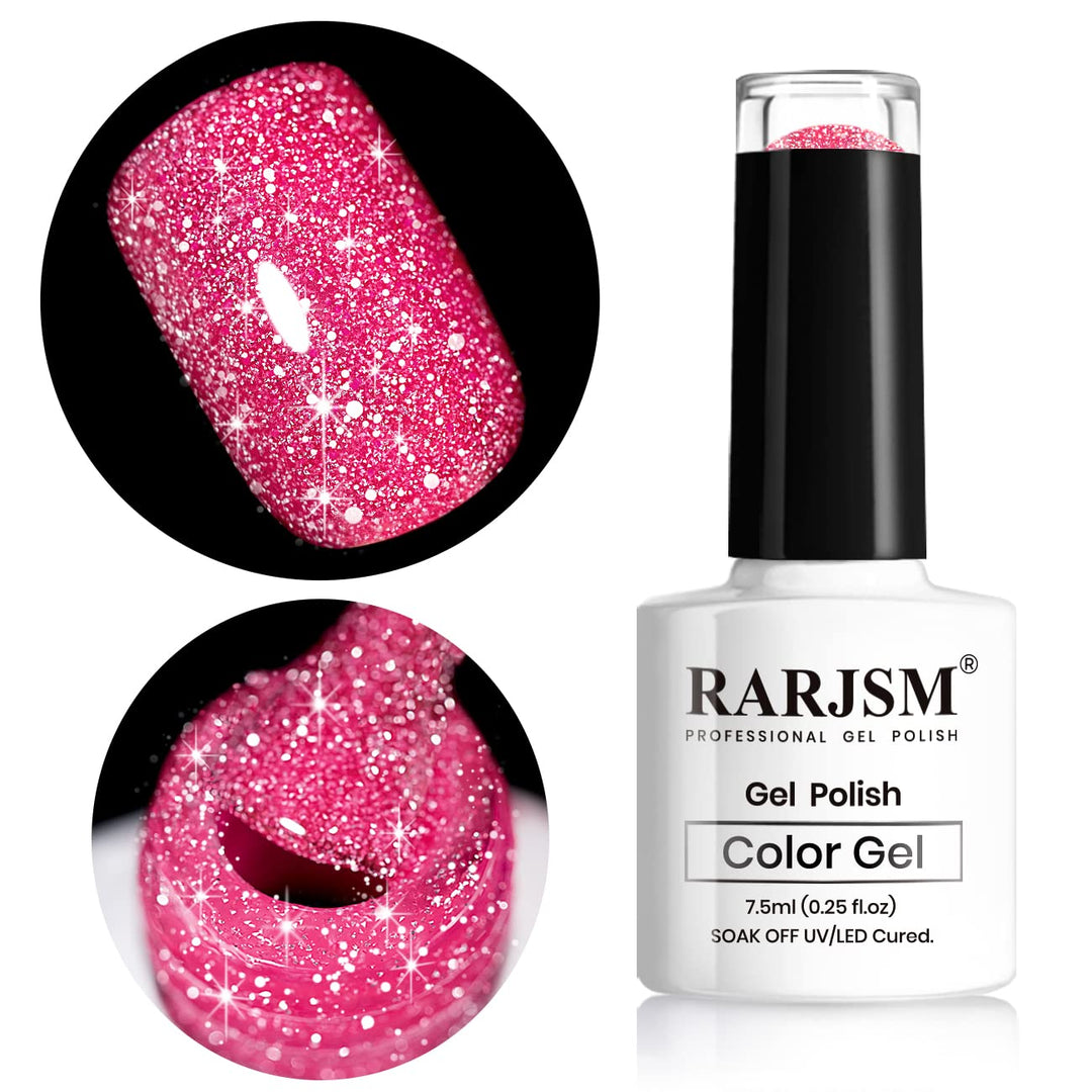 Rarjsm Pink Gel Nail Polish, 7.5Ml 0.25Floz Reflective Gel Polish Glitter Gel Nail Polish Summer Candy Collection Diamond Shimme