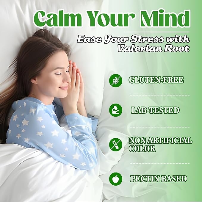 Organic Valerian Root Gummies, Herbal Supplement for Relaxation & Mood Support, Sleep Gummies Without Melatonin for Adults, Vegan, Non-GMO, Apple Flavor, 60 Count