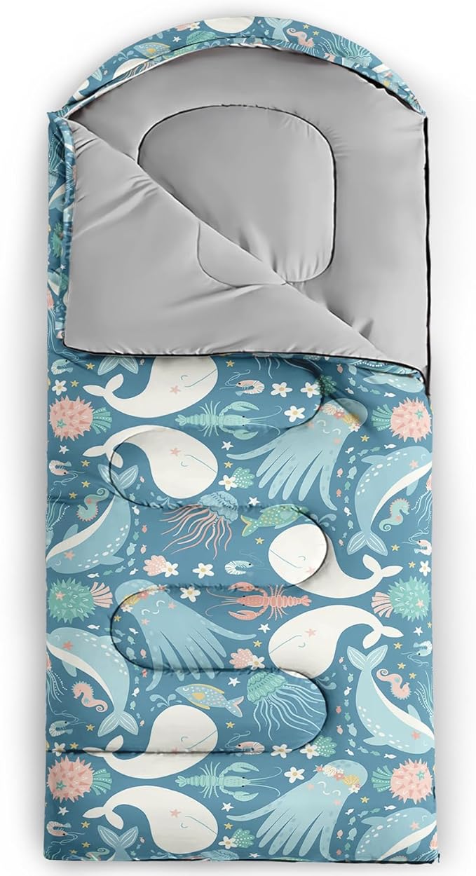 AILONEN Cartoon Fox Camping Sleeping Bag for Boys Girls Adults,Lightweight & Waterproof,3 Season Warm & Cold Weather,Portable,Kawaii Fox Printed Sleeping Bag,Traveling,Camping,Hiking