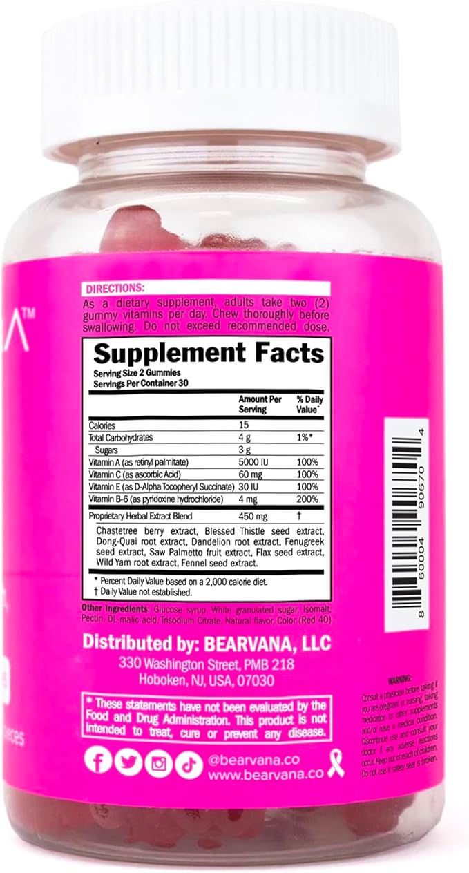 BEARVANA Top Support Gummies for Women | Support Natural Balance and Confidence | Fitness Supplement | Essential Vitamins | 9 Herbs Including Fenugreek, Flaxseed, Dong Quai| Berry Flavor | 60 Gummies