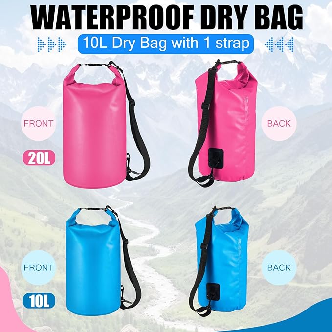 Aliceset 2 Pcs Waterproof Dry Bag 20L/10L Floating Dry Backpack Bags for Travel Pack Waterproof Backpack for Kayaking Rafting Boating Swimming Hiking Fishing(10 L)