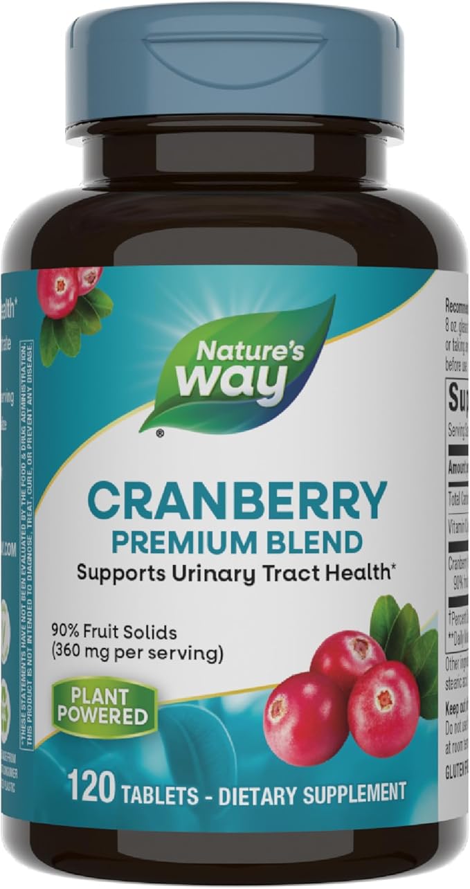 Nature's Way Cranberry Premium Blend, Supports Urinary Tract Health*, With Vitamin C, For Men & Women, No Gluten, 120 Tablets (Packaging May Vary)