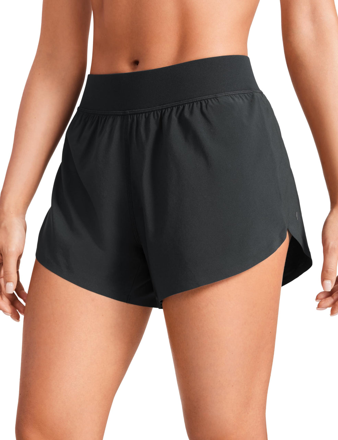 CRZ YOGA Mid Waisted Dolphin Athletic Shorts for Women Lightweight High Split Gym Workout Shorts with Liner Quick Dry Black XX-Small