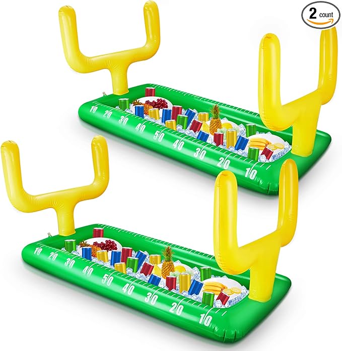 2 Pack Inflatable Football Field Cooler Football Party Drink Cooler Football Party Decor Inflatable Ice Serving Bar for Sports Party Supplies Drink Beer Food, 28 x 53 in