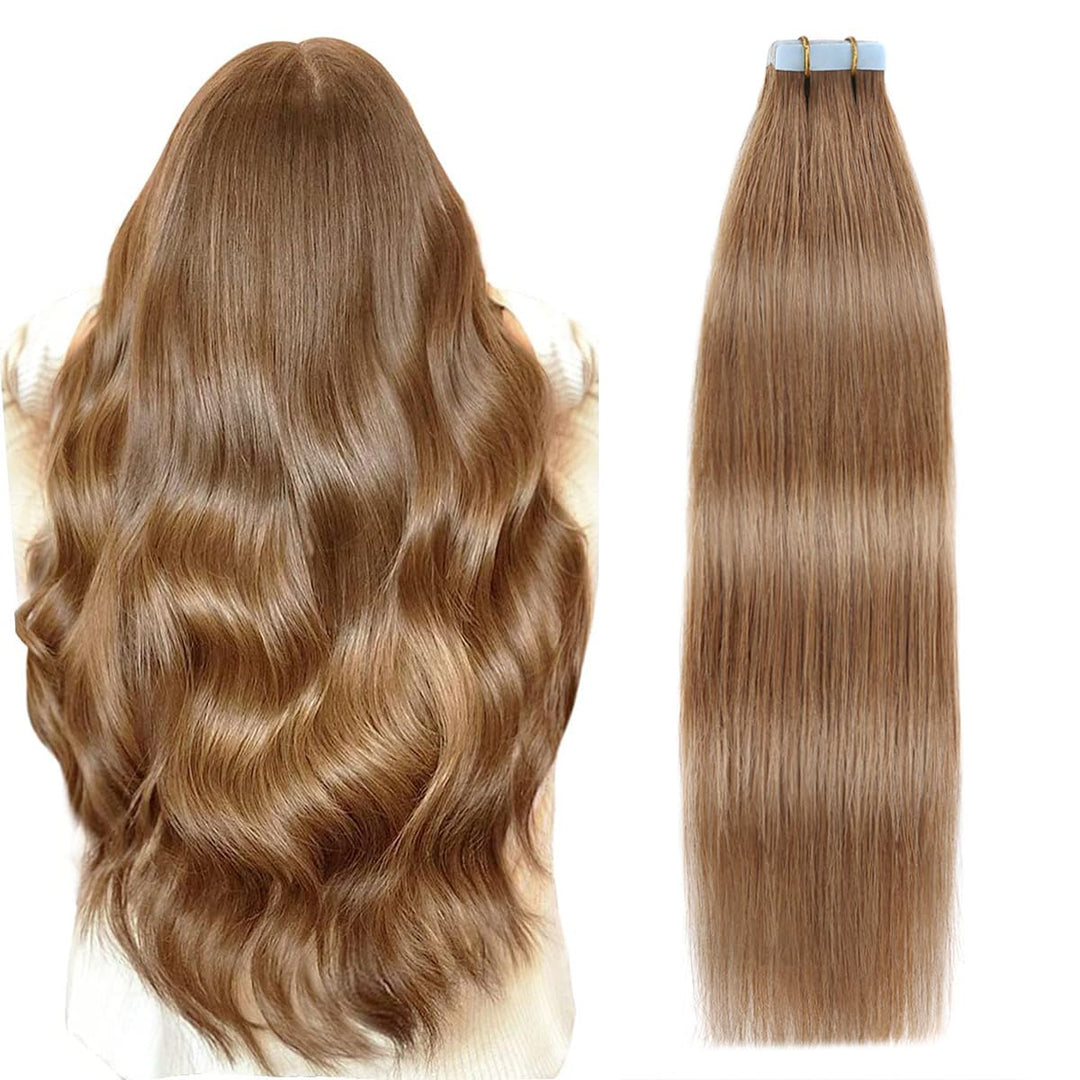 Suyya Tape In Hair Extensions Human Hair Light Brown 18 Inches 50G 20Pcs Straight Seamless Skin Weft Tape In Human Hair Extensio