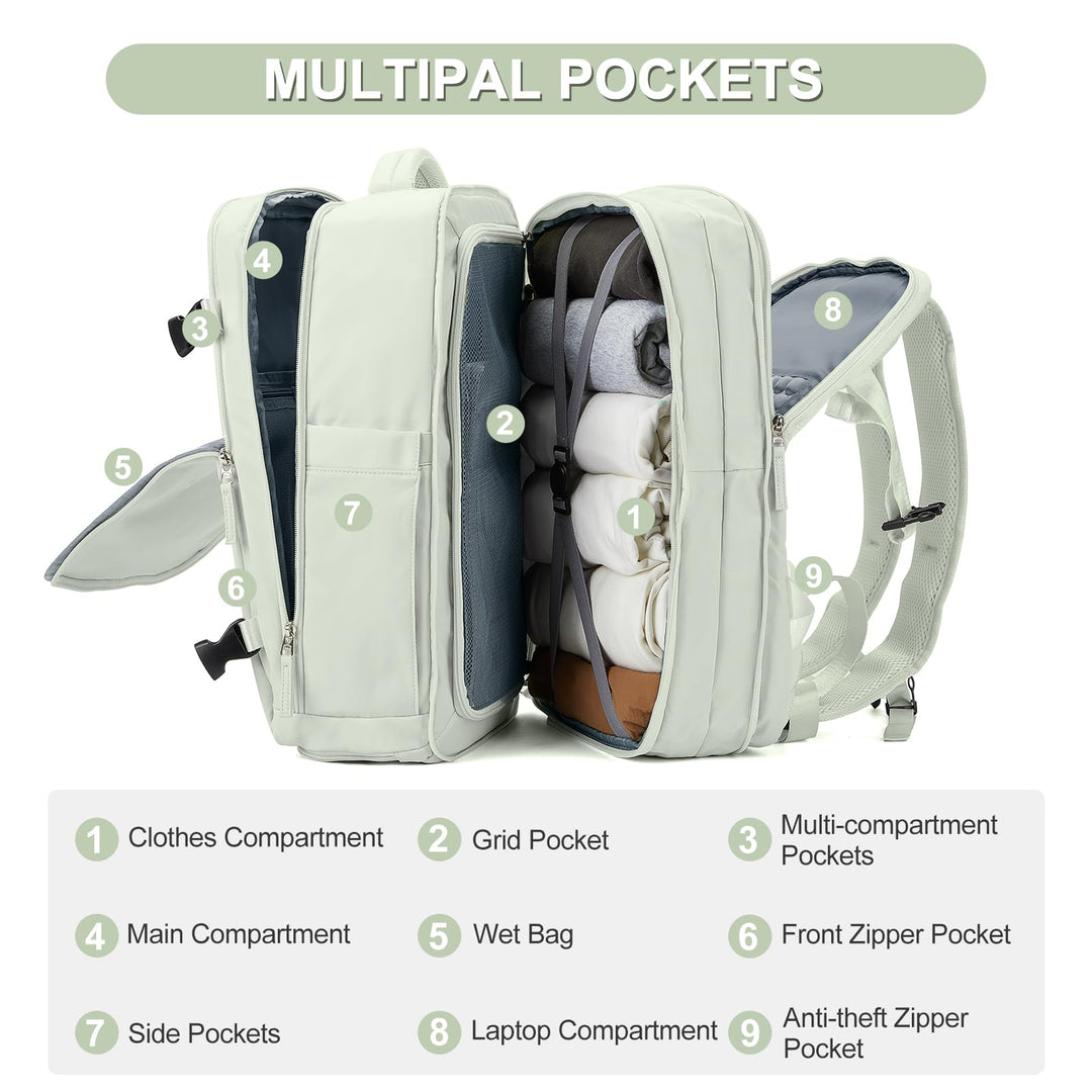 Expandable Backpack For Traveling On Airplane Travel Backpack For Women Men Airline Approved Carry On Bags For Airplanes Gym Bag With Shoe Compartment Waterproof Hiking Backpack College Travel Bag