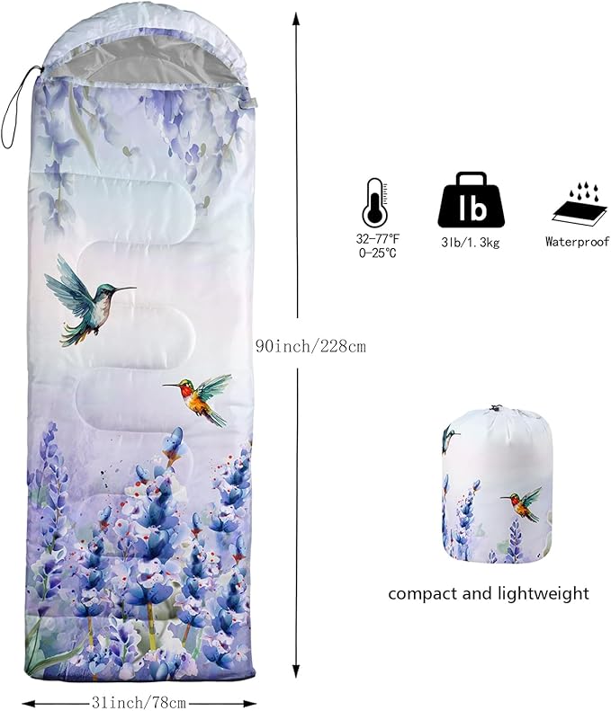 AILONEN Kids Floral Cat Camping Sleeping Bags,Lightweight & Waterproof,3 Season Warm & Cool Weather,Kawaii Kitten Sleeping Bags for Girls Adults,Travelling,Outdoors