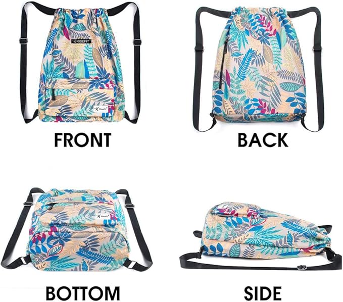 Drawstring Backpack with Mesh Pockets String Gym Bag Sackpack Sandproof Water Resistant Beach Backpack for Men Women