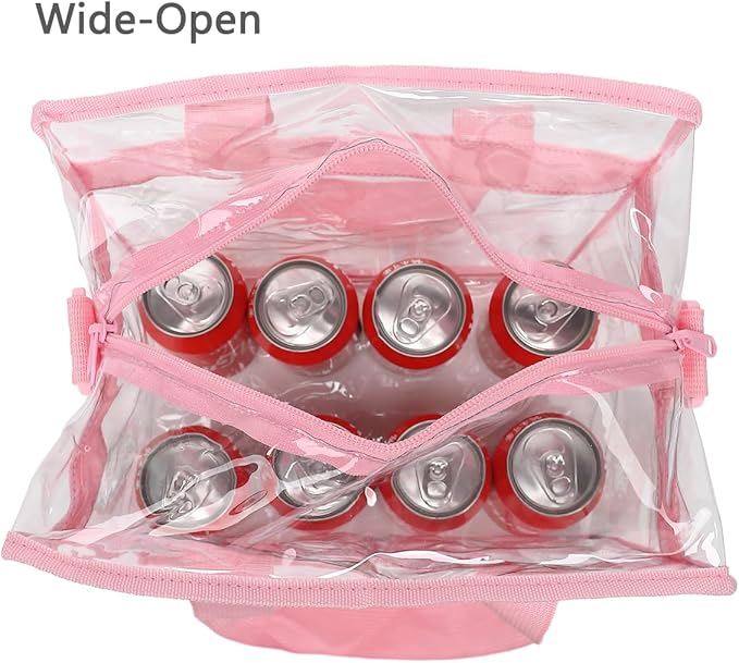 FlowFly Lunch Bag Tote Bag Lunch Organizer Lunch Holder Insulated Lunch Cooler Bag for Women/Men, Clear#Pink, Large