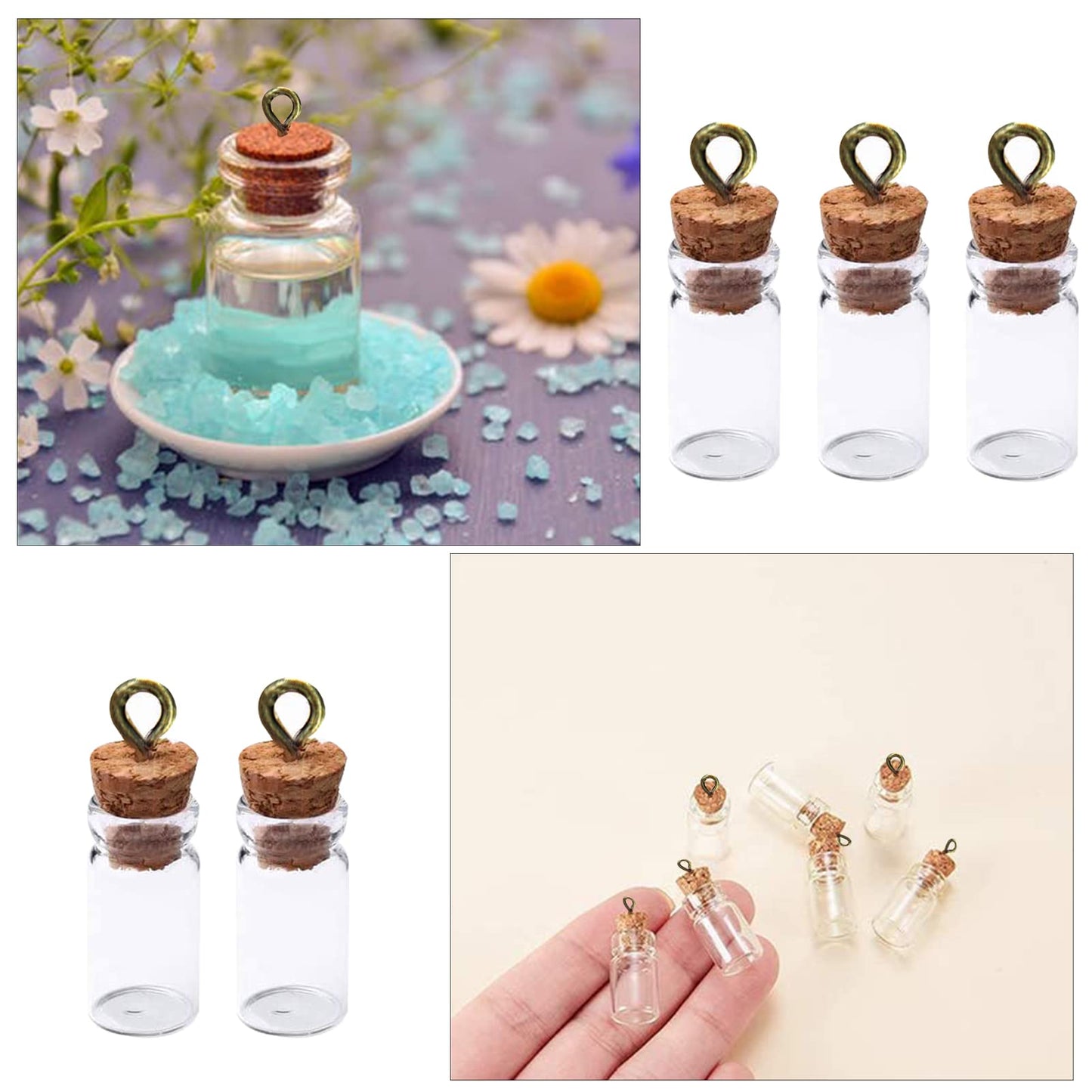10 PCS Small Glass Bottles With Cork Lids, Mini Stoppers Snuff Kit 1ml Empty Spell Jars Miniature Potion Bottles Small Message Tiny Wishing for DIY Crafts Decoration