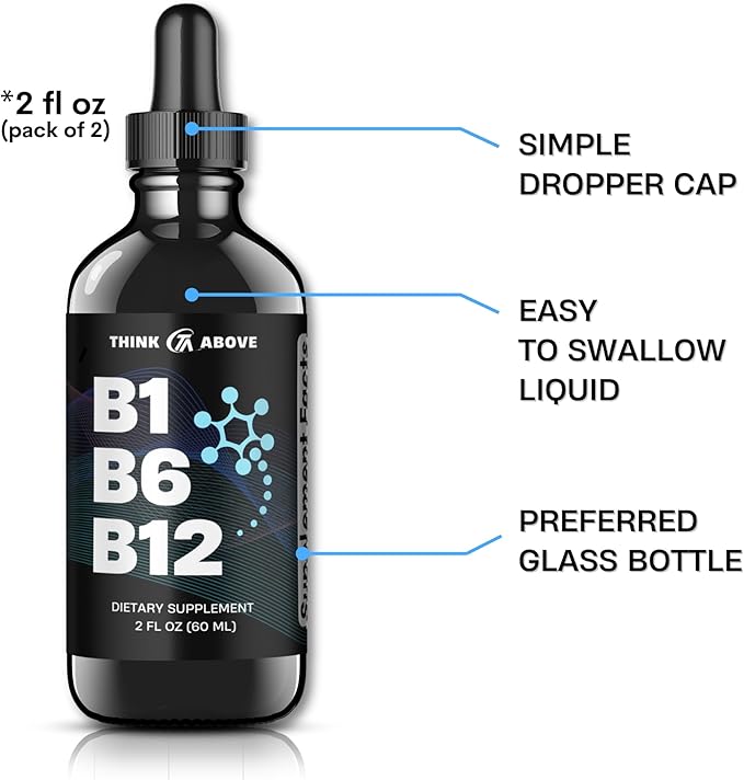 B1 B6 B12 Vitamin Liquid Drops - Nerve, Energy, Brain Support Supplement - Fruity-Like Flavor - Methylcobalamin, Thiamine, Pyridoxine (2)