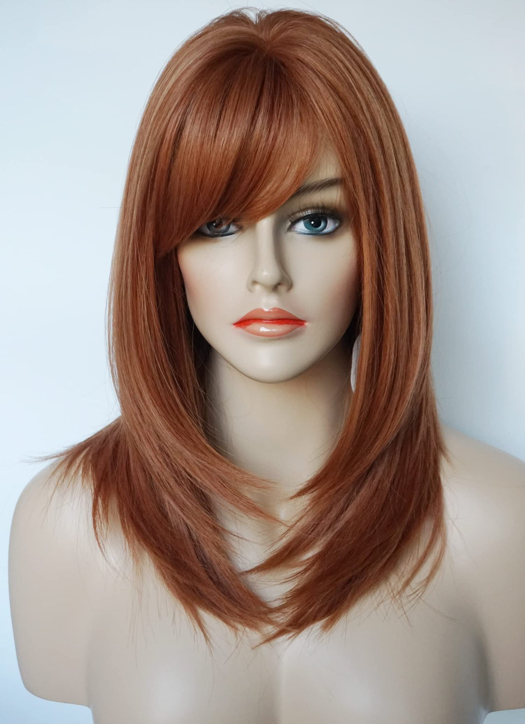 Layered Wigs Medium Length Wig For Women Copper Wig Ginger Wig Layered Wig With Bangs Synthetic Wig Highlight For White Women (O