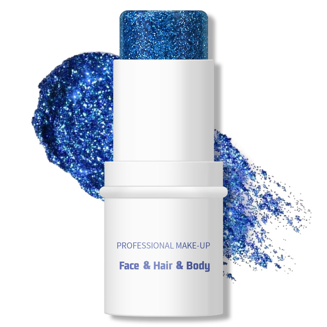 KYDA Body Glitter Stick, Chunky Glitter Gel for Face Body Hair, Sparkling Holographic Mermaid Sequins Paint, Lasting Multiuse Makeup Glitter Gel, Blue