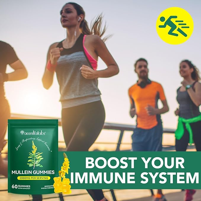 Mullein Gummies for Lung Detox,2000mg Mullein Leaf herb Extract for Lung Cleanse Support,Organic Mullein Herb Supplement for Daily Respiratory Health Gummies 60 Gummies