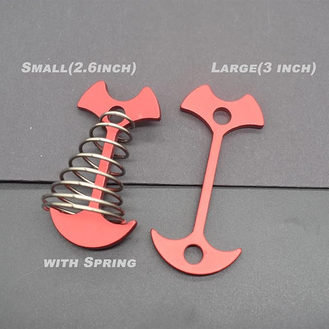 8 pcs Aluminium Alloy 3 inch Fishbone Tent Stakes Deck Anchor Pegs with Spring Rope Buckle Hook Cord Adjuster Tensioner Kit for Camping on Wood Platform Red