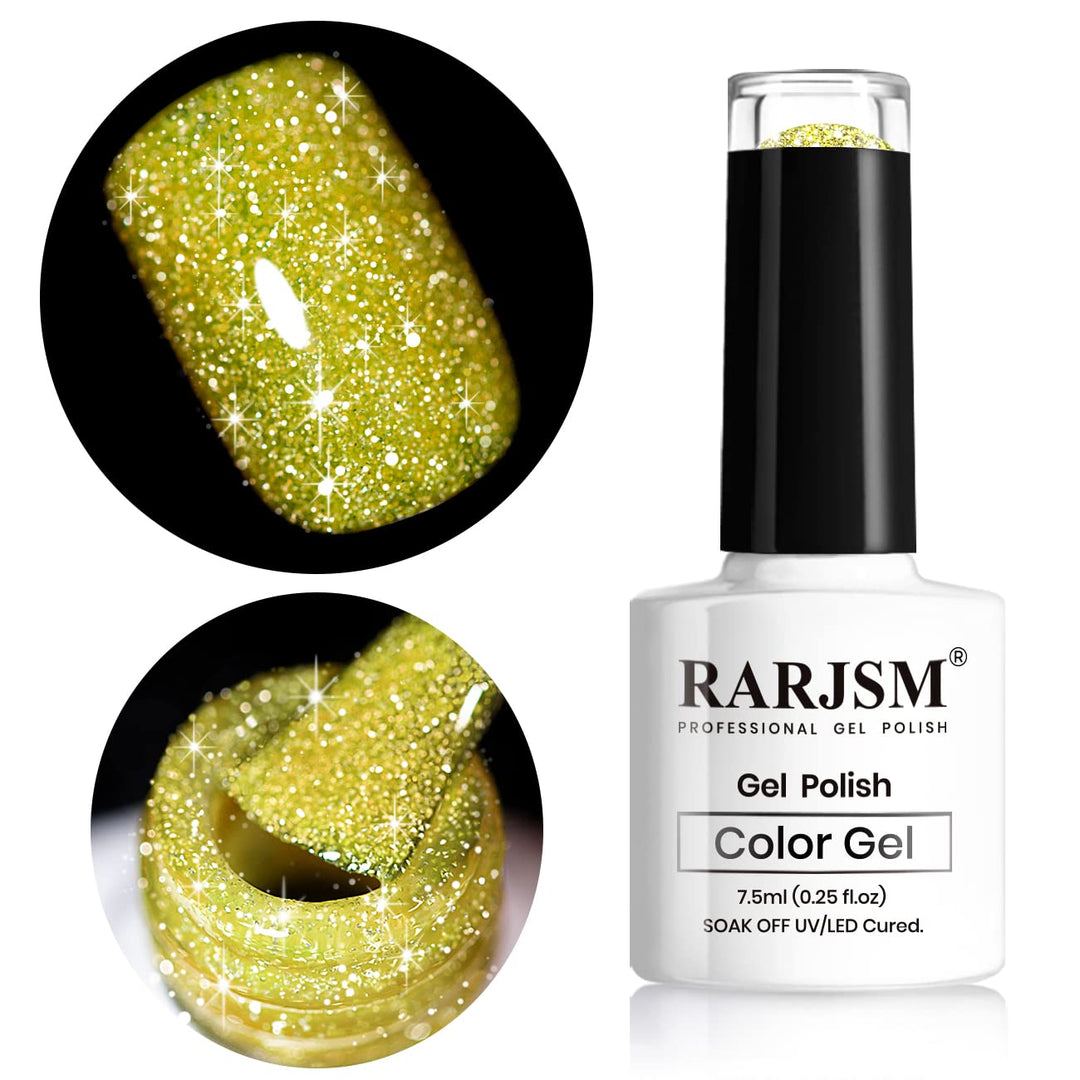 Rarjsm Reflective Gel Nail Polish, Yellow Gel Nail Polish, 7.5Ml 0.25Floz Yellow Nail Gel Glitter Gel Polish Summer Candy Collec