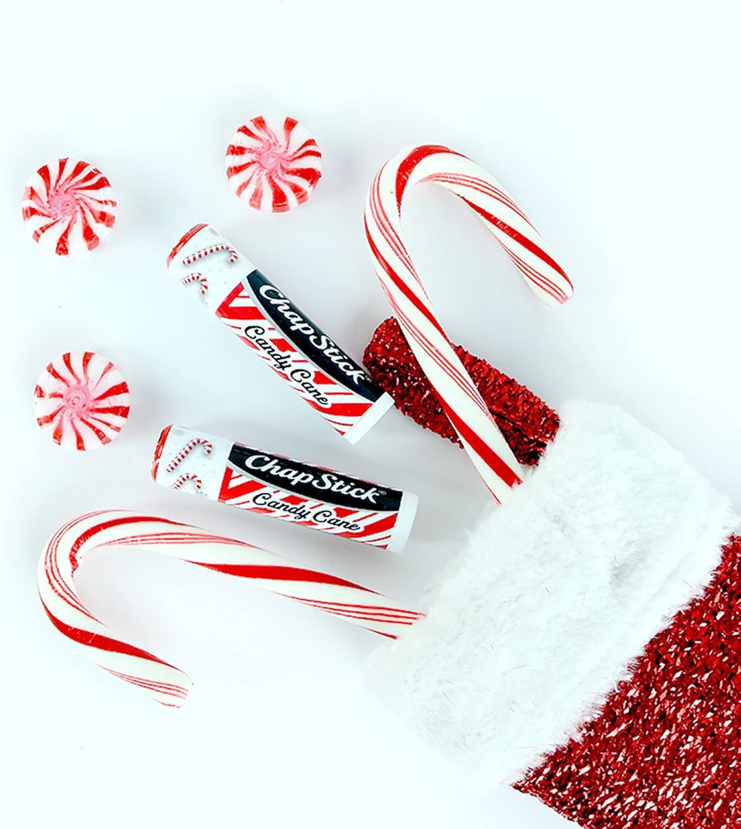 ChapStick Lip Balm, Candy Cane, 3-Count – Fresh & Minty Lip Moisturizer, Stocking Stuffer, 0.15 Oz Ea
