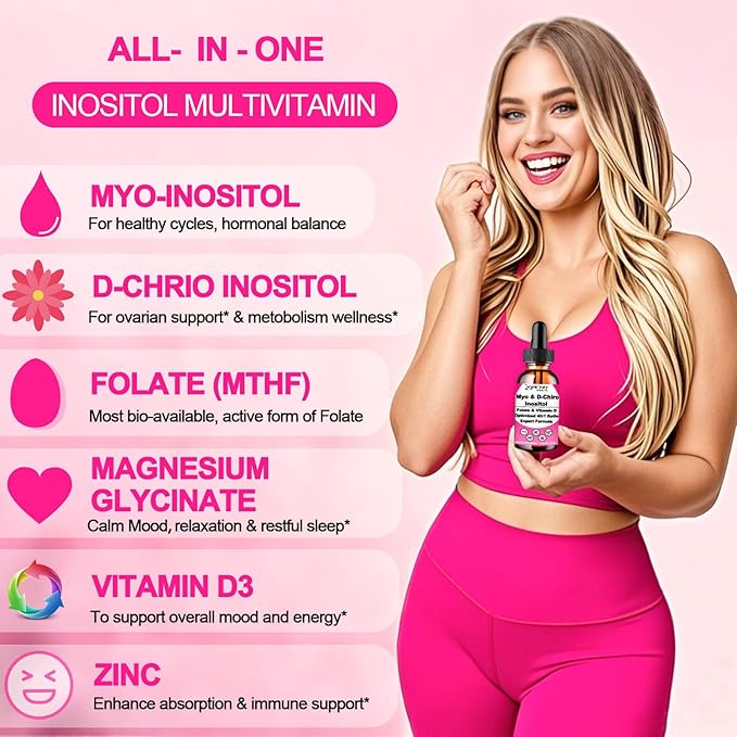Myo-Inositol & D-Chiro Inositol Supplement for Women, Ideal 40:1 Ratio Inositol Multivitamin w. Folate Magnesium Vitamin D3, Inositol Complex for Mood Energy Fertility Hormone Balance Ovarian Support*