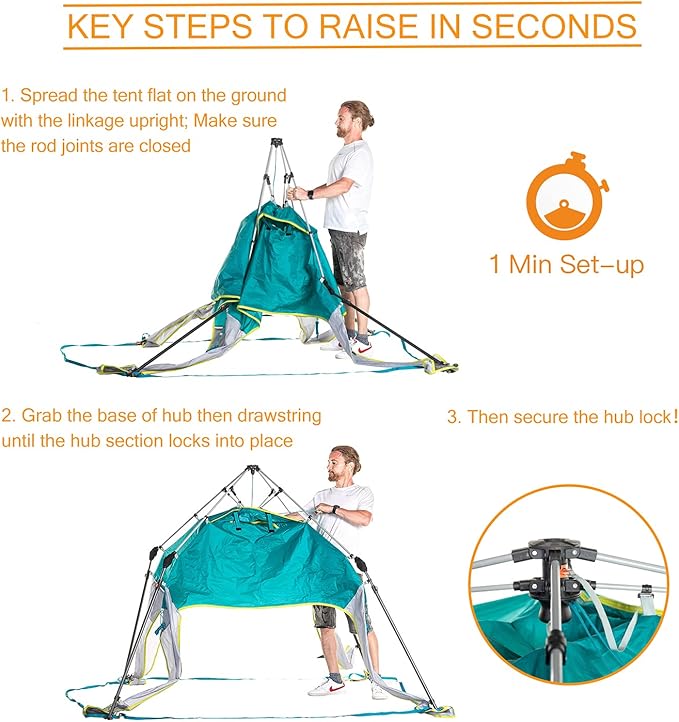 8.2'x8.2' Pop Up Canopy Tent Easy One Person Setup Instant Outdoor Beach Canopy Folding Portable Sports Shelter with 1 Sidewall - Turquoise