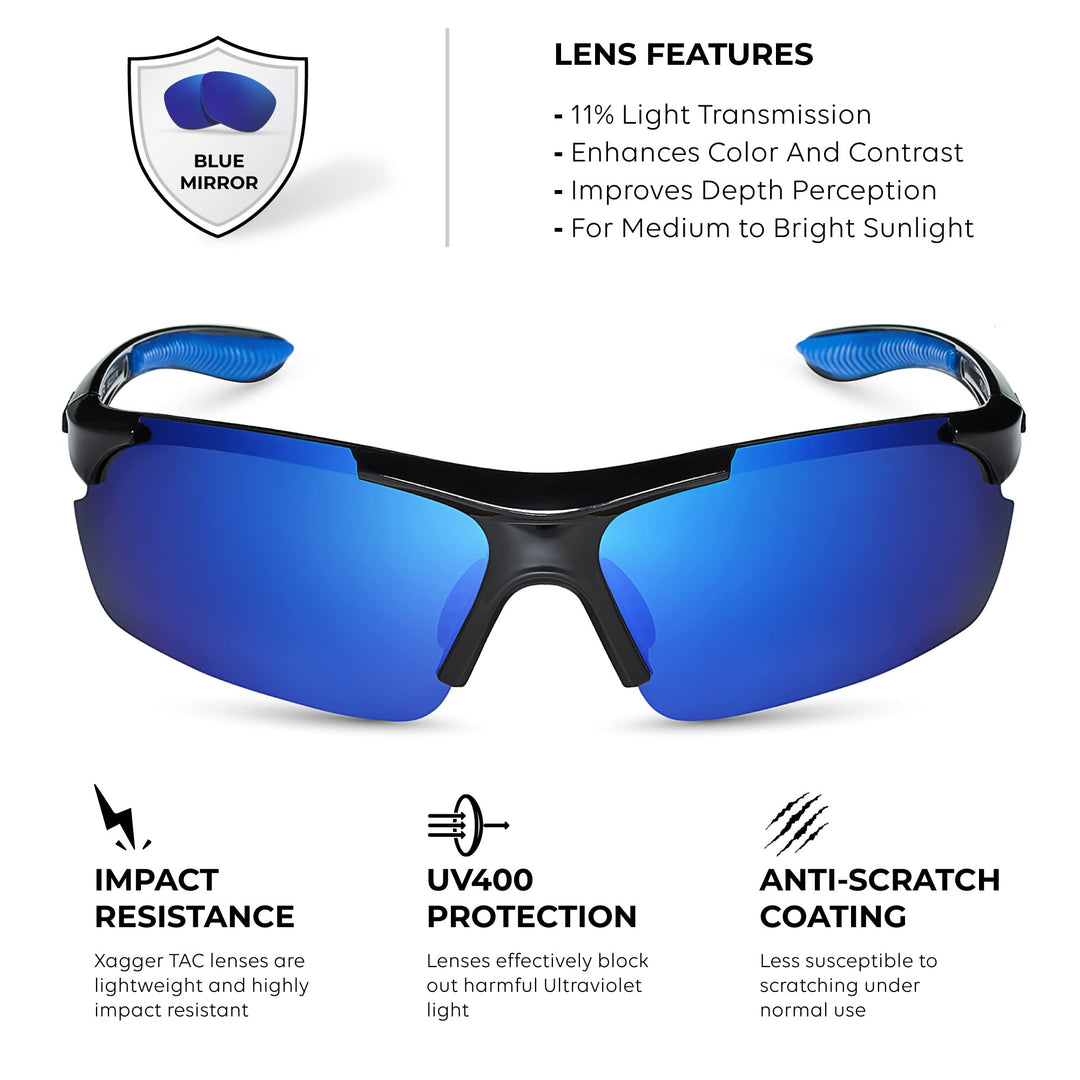 Xagger Polarized Wrap Around Sport Sunglasses for Men Women UV400 Baseball Softball Running Cycling Glasses