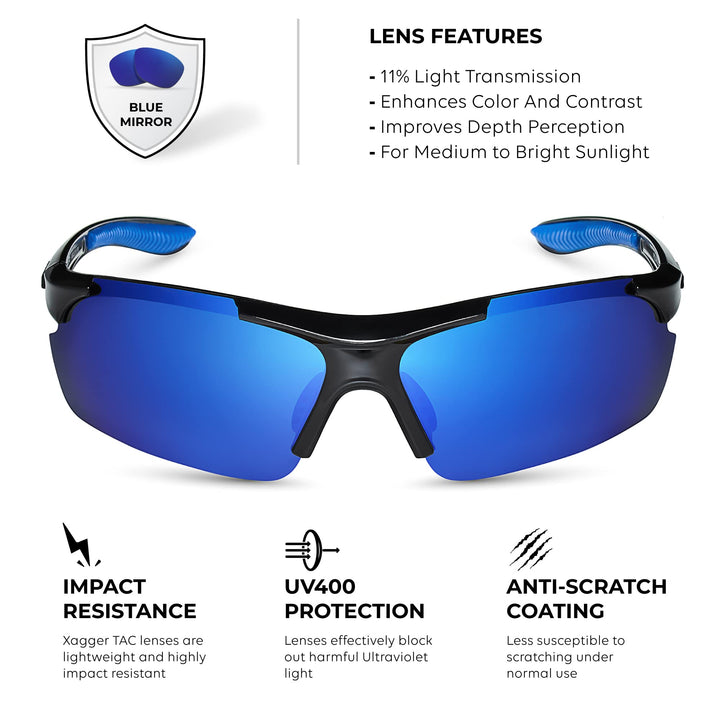 Xagger Polarized Wrap Around Sport Sunglasses for Men Women UV400 Baseball Softball Running Cycling Glasses
