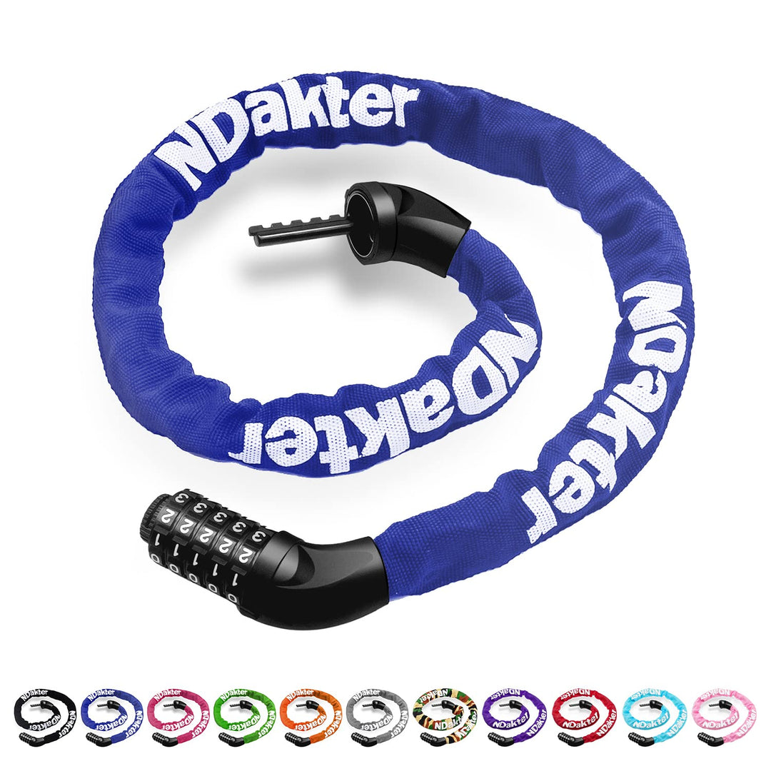 NDakter Bike Chain Lock, 5 Digit Combination Heavy Duty Anti Theft Bicycle Chain Lock, 3.2/4.27 Feet Long Security Resettable Bike Locks for Bike, Bicycle, Scooter, Motorcycle, Door, Gate, Fence