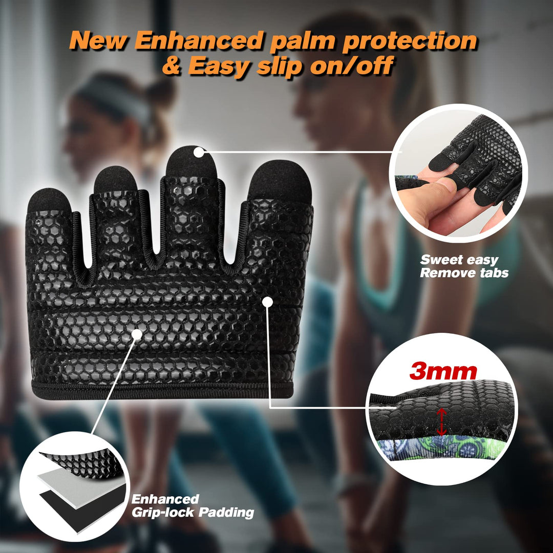 RYMNT Minimal Workout Gloves,Short Micro Weight Lifting Gloves Grip Pads with Full Palm Protection & Extra Grip for Men Women Weightlifting,Gym,Cross Training,Powerlifting,WODs.Skull Green.Small