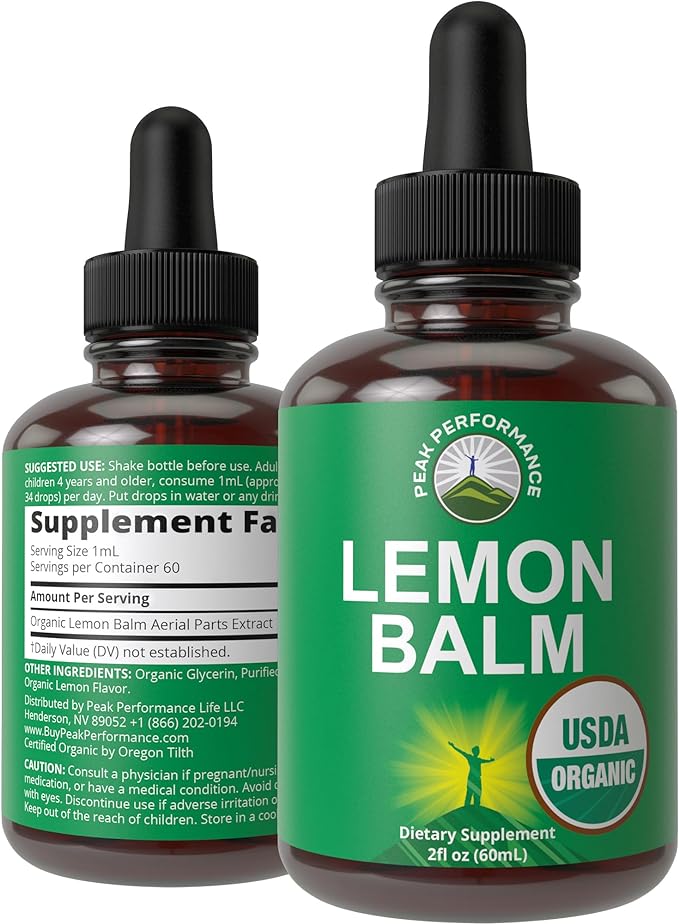 USDA Organic Lemon Balm Tincture. Liquid Organic Lemon Balm Oil Drops Supplement for Relaxation, Calm, Digestion. Vegan Leaf Extract. Zero Sugar, Gluten Free Supplements for Women and Men