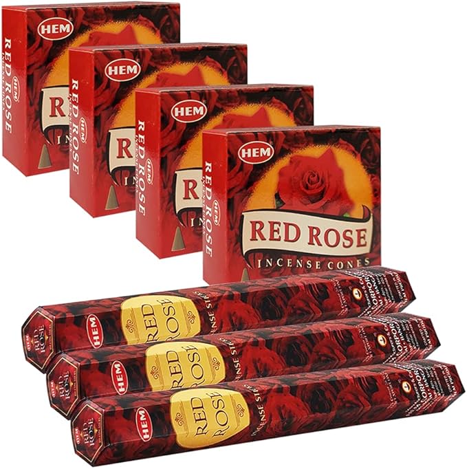 Red Rose Incense sticks and cone incense holder variety pack #1 bundle insence insense insienso