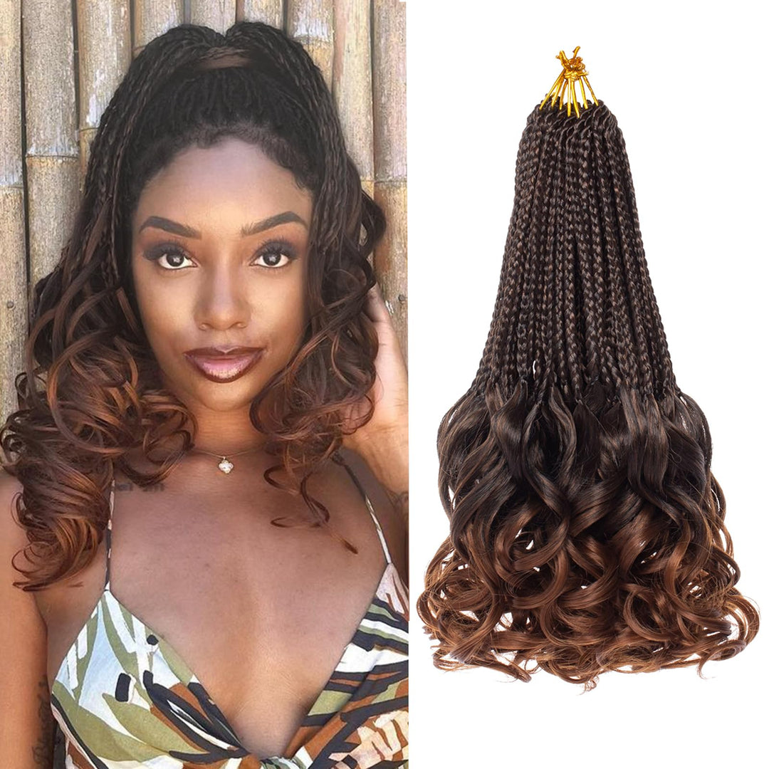 RuiYok 9 Packs French Curl Crochet Braids 10 Inch Ombre Brown Goddess Box Braids Crochet Hair with Curly Ends Synthetic Pre Looped Crochet Box Braids for Women