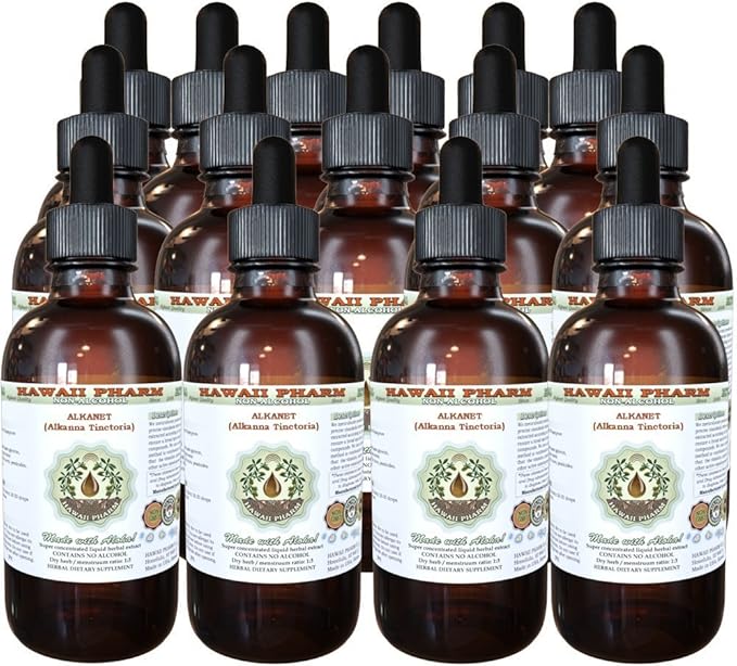 Alkanet Alcohol-Free Liquid Extract, Alkanet (Alkanna Tinctoria) Dried Root Glycerite Hawaii Pharm Natural Herbal Supplement 15x4 oz