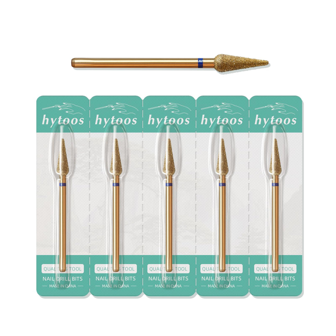 HYTOOS 4mm Long Bud Cuticle Clean Nail Drill Bit, 5Pcs/Set Titanium Russian Diamond Nail Bits Professional Safety Under Nail Cleaner Burr for Cuticle Dead Skin, Electric Drill Accessories, Medium