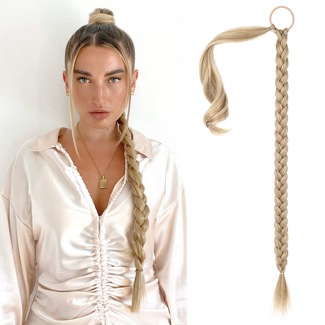 Seikea Long Diy Braided Ponytail Extension With Hair Tie Straight Wrap Around Hair Extensions Ponytail Natural Soft Hairpiece Bl