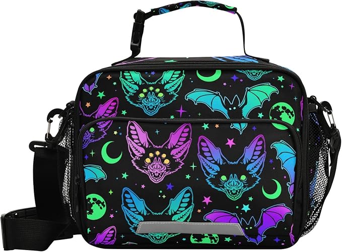 Halloween Rainbow Bats Lunch Bag Insulated Lunch Tote Bags Cooler Lunch Box Food Container for Men Women Kids Adults