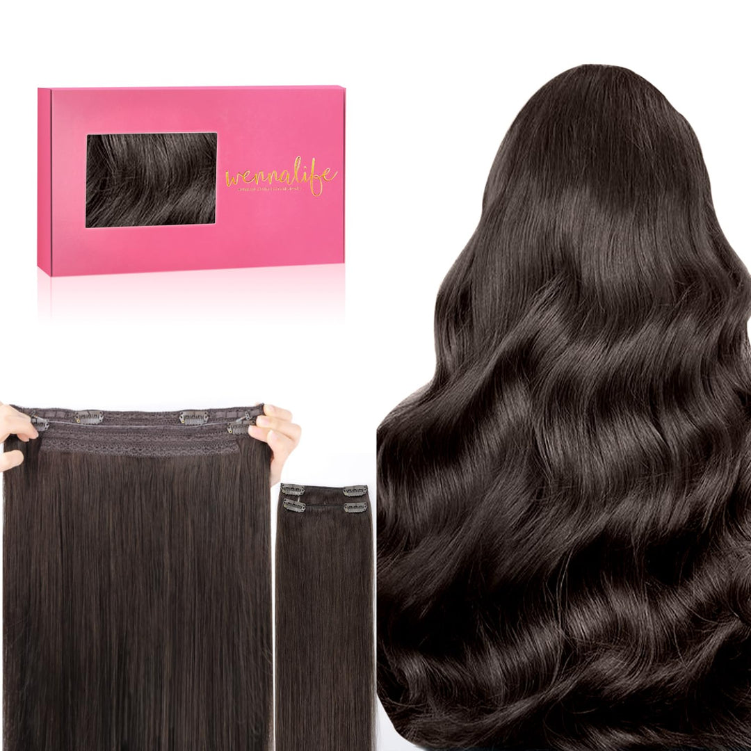 Wennalife Wire Hair Extensions (Increase 50% Lifespan) Real Human Hair 14 Inch 105G Light Dark Brown Remy Hair Invisible Transpa