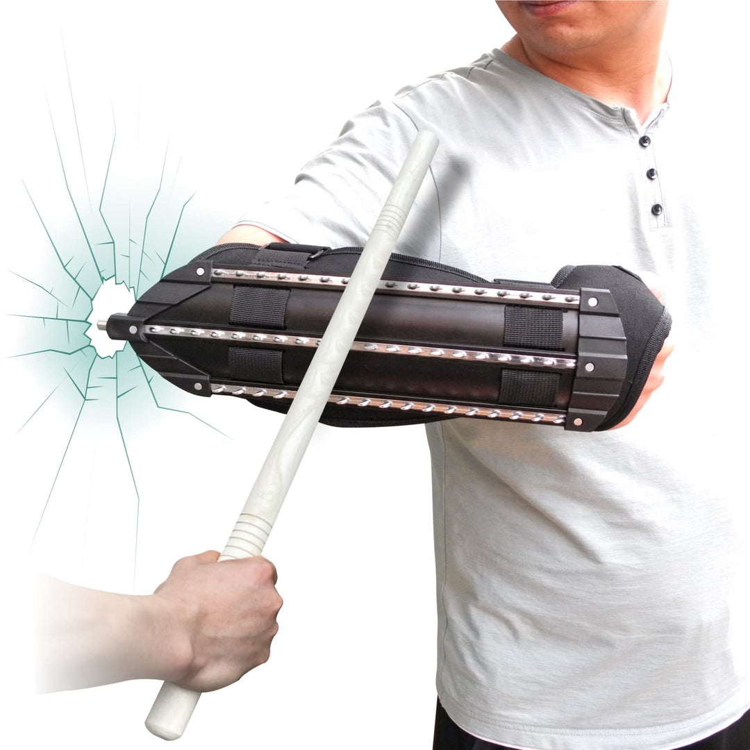 Shindn Aluminum Alloy Metal Shield Forearm Armor Arm Shield Lightweight Round Shield with Window Breaker (Black right arm shield)