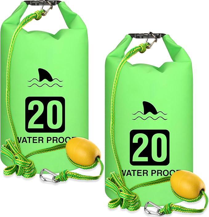 2 Set 20L Sand Anchor Heavy Duty Buoy Kit 2 in 1 Kayak Anchor Floating Waterproof Dry Bag with High Visibility Float Rope for Lake Beach Boat Hiking Camping Water Sports Surfing Kayaking(Green)