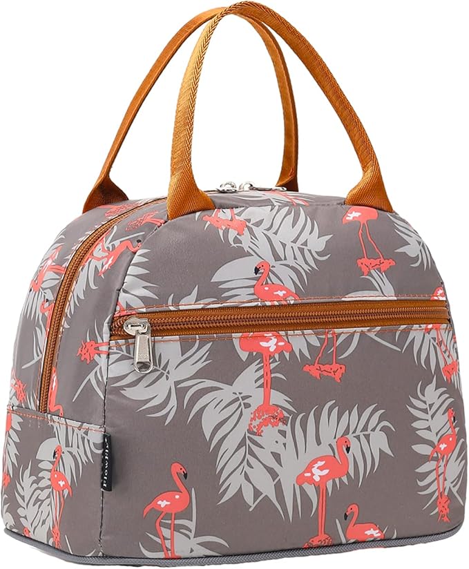 FlowFly Insulated Reusable Lunch Bag Adult Large Lunch Box Lunch Tote for Women and Men,With Front Pocket, Tropical