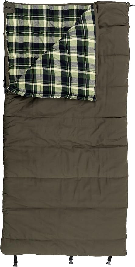 ALPS OutdoorZ Redwood -10° Sleeping Bag, Plaid Flannel Lined, Cotton Canvas
