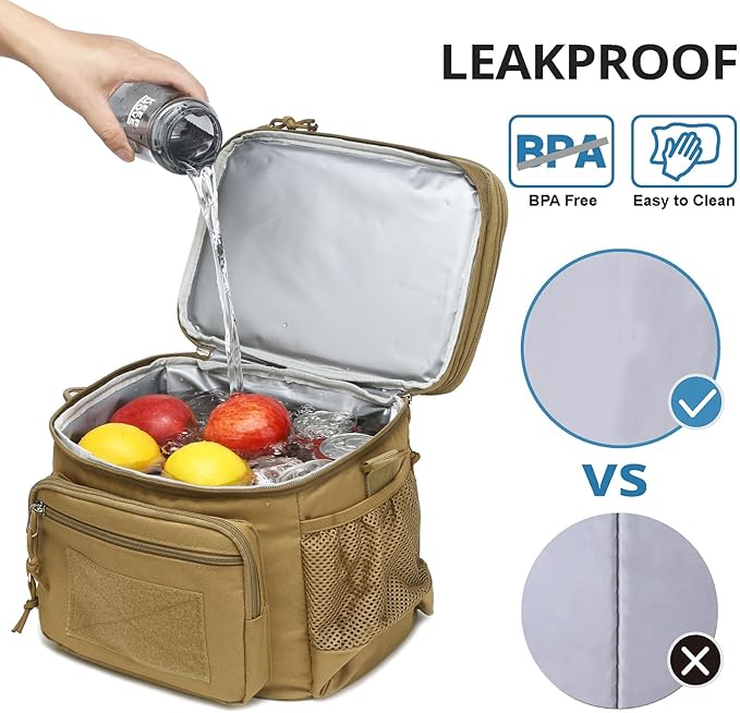 ATRIPACK Lunch Bag for Men, Double Deck Tactical Lunch Box Work with Shoulder Strap MOLLE Webbing Large Lunch Cooler Leakproof Insulated （Brown）