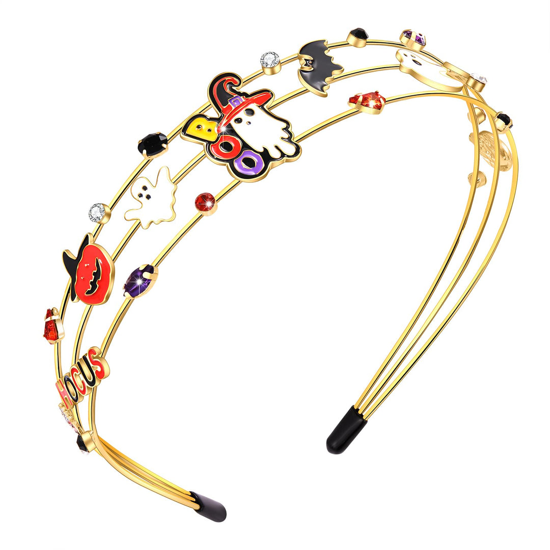 mokkia Halloween Headband for Women Halloween Accessories Enamel Boo Ghost Headband Jeweled Rhinestone Headband Halloween Outfits Holiday Gifts (Halloween 3)