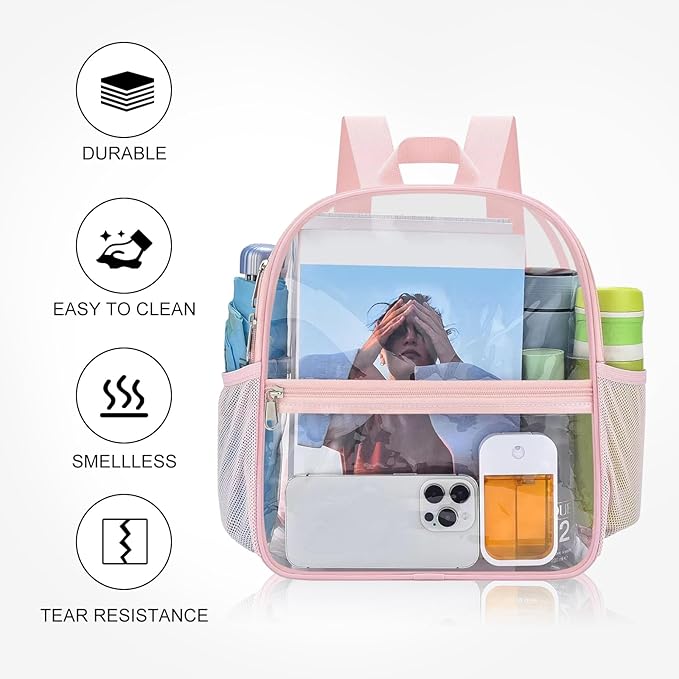 USPECLARE Clear Backpack Stadium Approved 12X11x6, Waterproof Clear Bag Stadium Backpack for Concert Work Sport Event