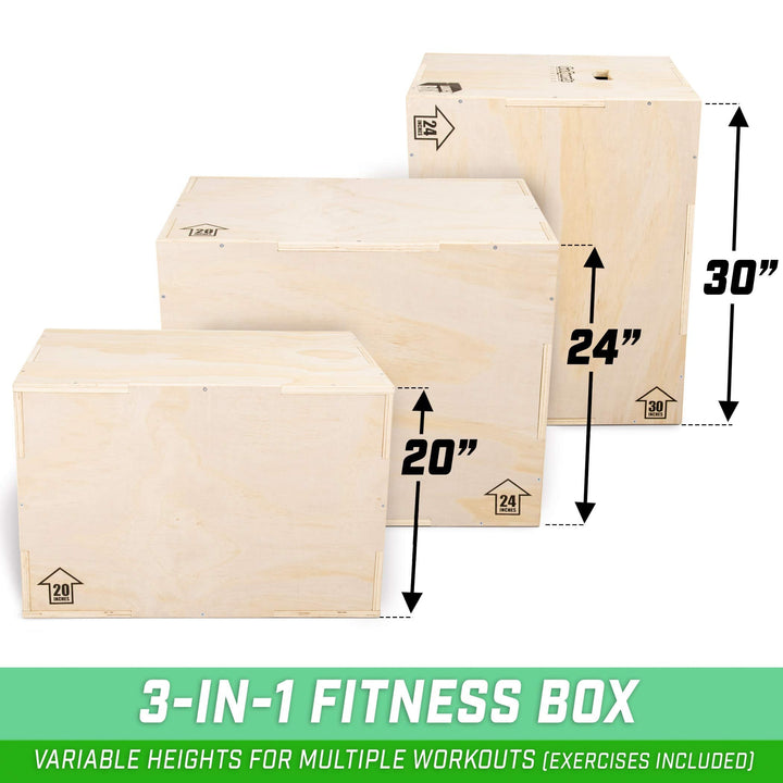 GoSports Fitness Launch Box 3-in-1 Adjustable Height Wood Plyo Jump Box for Exercises of All Skill Levels - XL