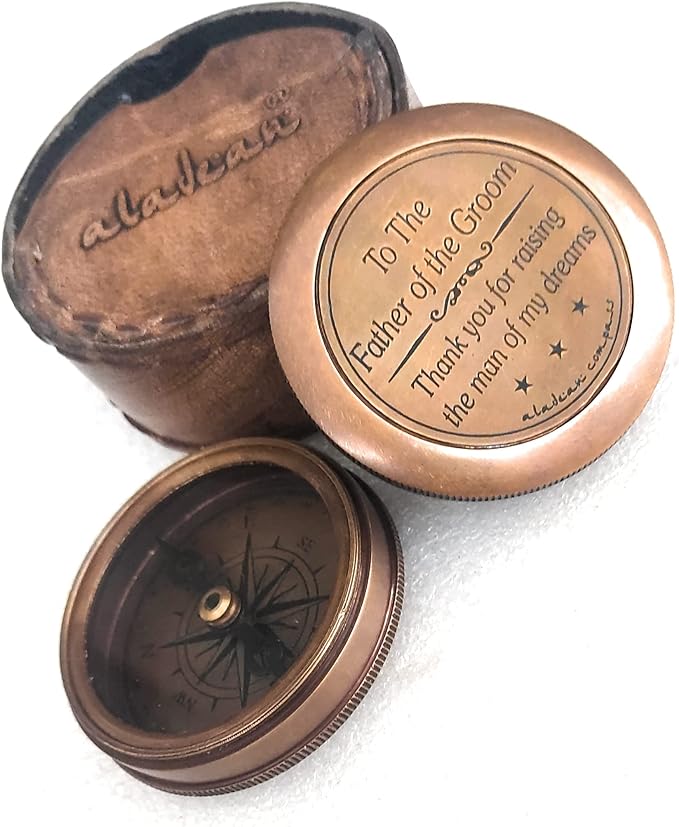 Gift for Father of Groom from Bride | 2" Engraved Compass Wedding Gift for Groom's Dad Father in Law from Daughter in Law Bride Family