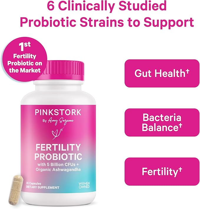 Pink Stork Fertility Support Probiotics for Women with Ashwagandha for Vaginal Health, Conception, pH Balance, Hormone Balance, and Gut Flora, Fertility Supplements for Women, 30 Capsules