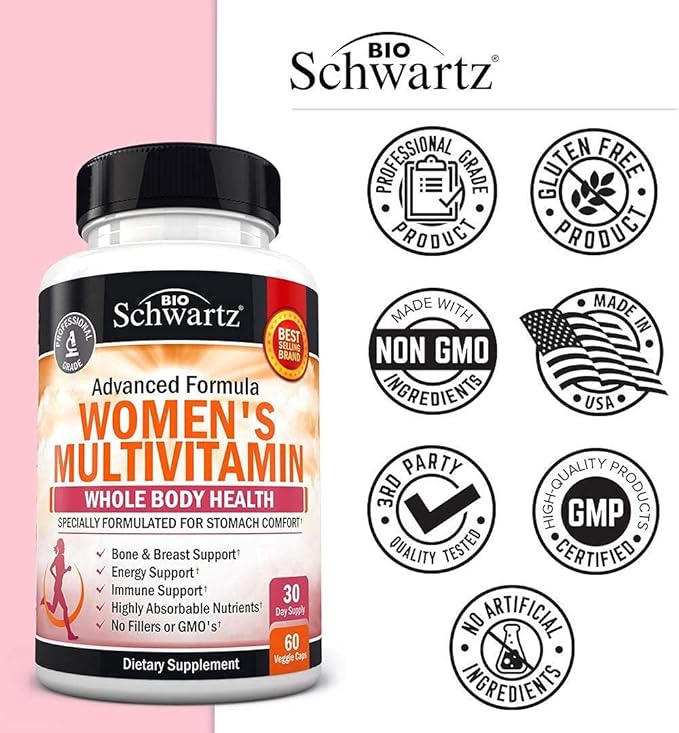 Multivitamin for Women with Vitamin D3 - Multivitamins for Bone Breast Skin Joint Energy - Vitamins for Immunity Support - Immune System Boost Natural Immune Defense - Joint Support Supplement - 60Ct
