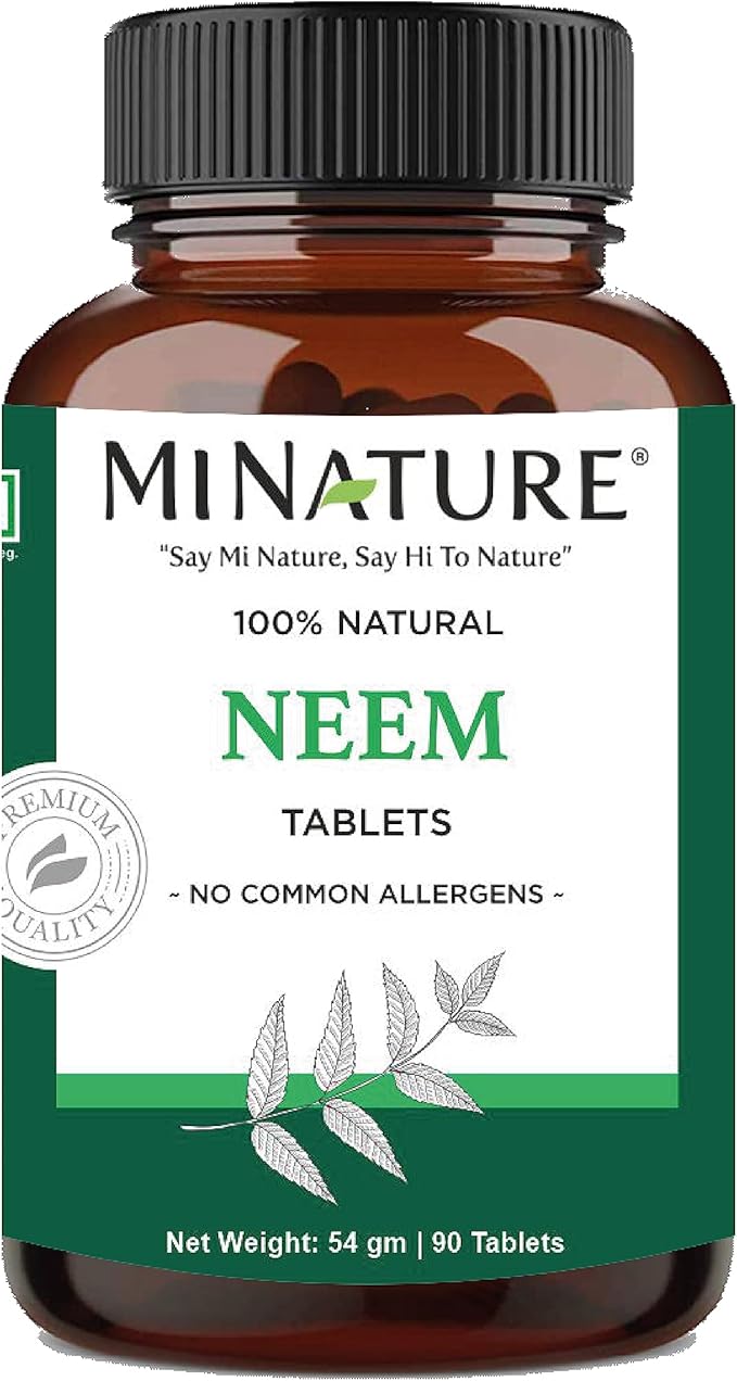Neem Tablets by mi Nature| 90 Tablets, 1000 mg| 45 Days Supply| Clear Skin| Acne Free| Vegan |