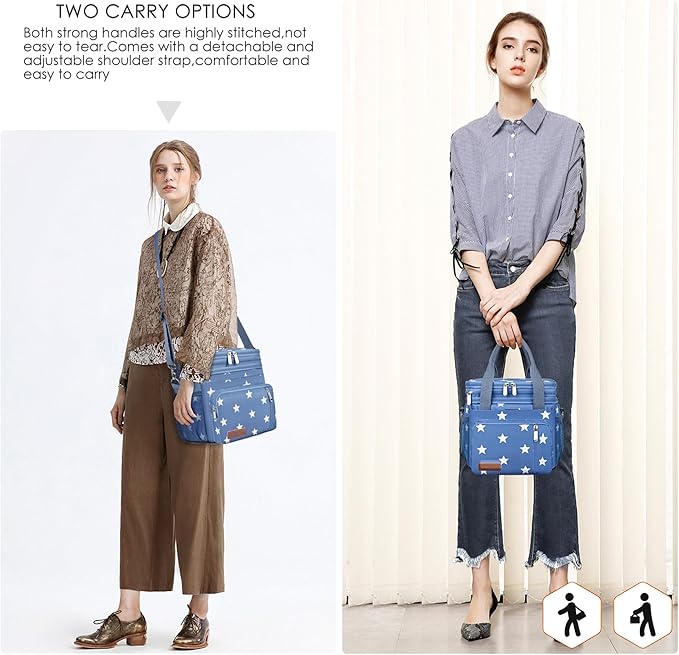 Lunch Bag & Lunch Box for Men Women Double Deck - Leakproof Insulated Soft Large Adult Lunch Cooler Bag for Work (Blue Pentagram,15L) MIYCOO