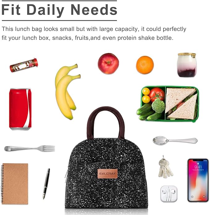 BALORAY Lunch Bag for Women Men Insulated Lunch Box for Adult Reusable Lunch Tote Bag for Work, Picnic or Travel (Black Starry)