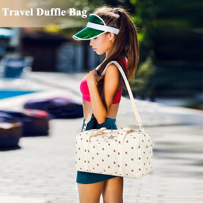 Gym Bag Sports Duffle Bag with Wet Pocket Weekender Overnight Bag with Waterproof Shoe Pouch and Air Hole for Girls Kids Women Travel Foldable Bag